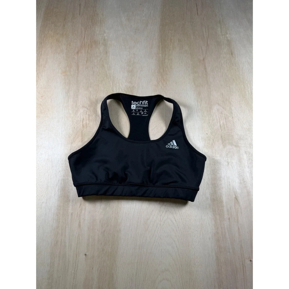 Adidas Techfit Medium Compression Climacool Sports Bra Girls Black Size M 12-14